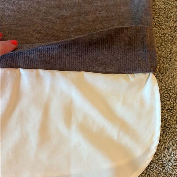 Simply Vera Vera Wang Taupe Knit Sweater with White Blouse - Picture 10 of 12